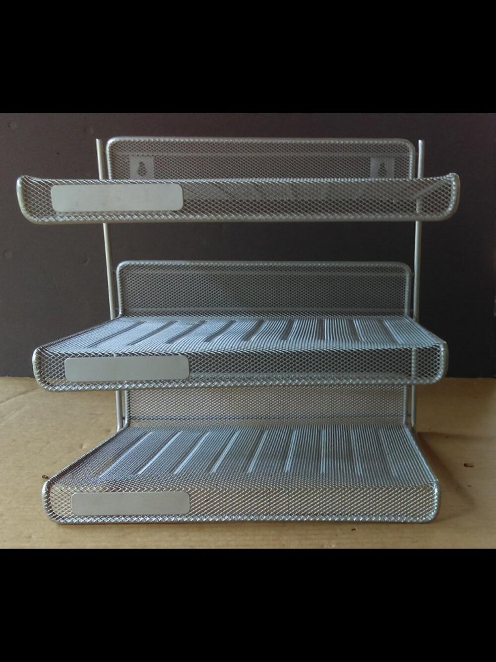 3-Tier Silver Mesh Office Desk or Wall Hanging Paper & File Organizer